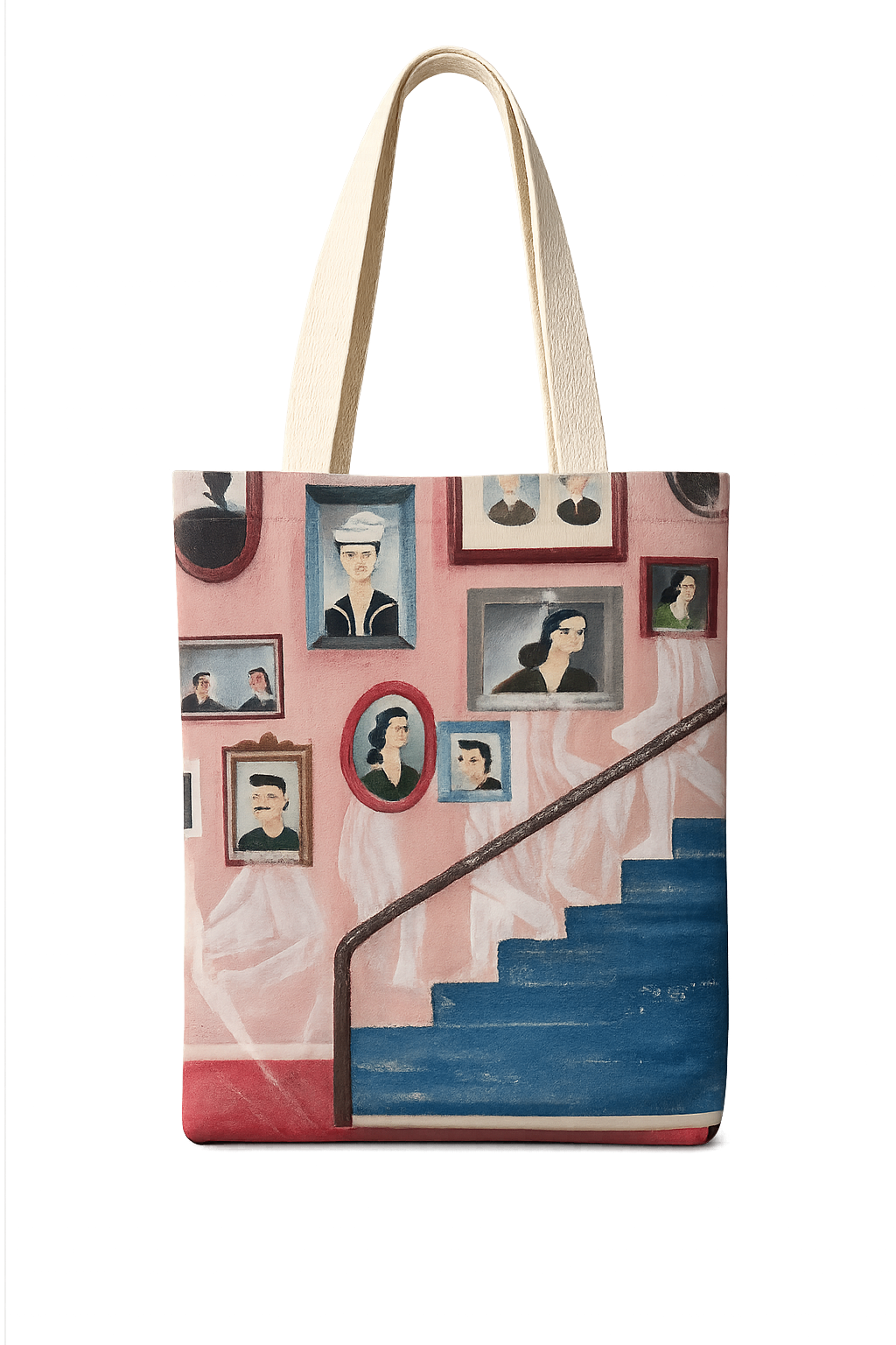 pink staircase portraits tote